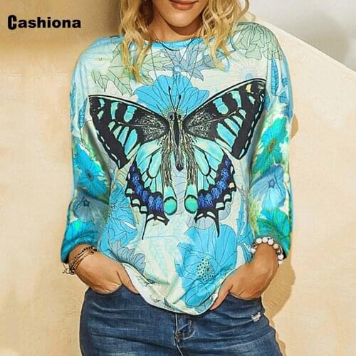 Plus size 5XL Women Elegant Leisure Casual T-shirt Model Butterfly Print O-neck Loose Womens Top 2020 Summer Tees shirt Femme