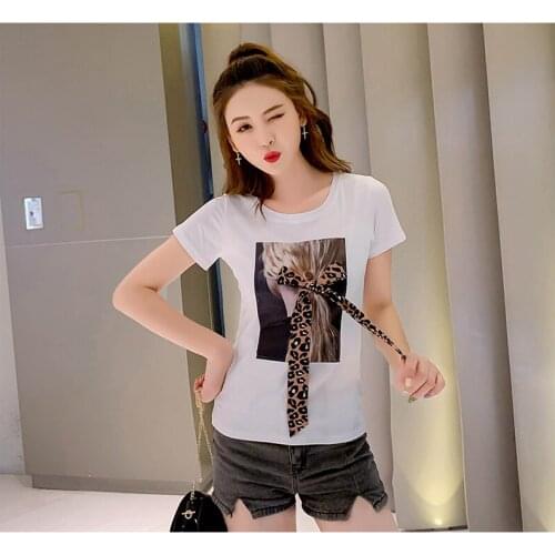 Short Sleeve New 2021 Korean T shirt Women Clothes Print Applique Cotton Casual White Female T-Shirt Summer Tops Black Tee Shirt
