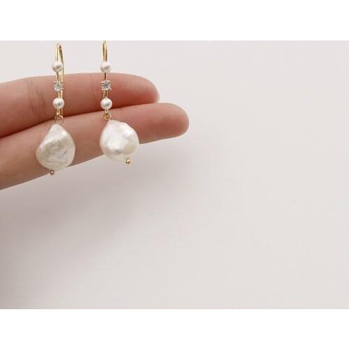 S925 Silver Ear FishHook Needle Stud Earrings Natural Rnd Pearl With Zircon Brass 14kReal Gold Korea Jewelry for Women HYACINTH