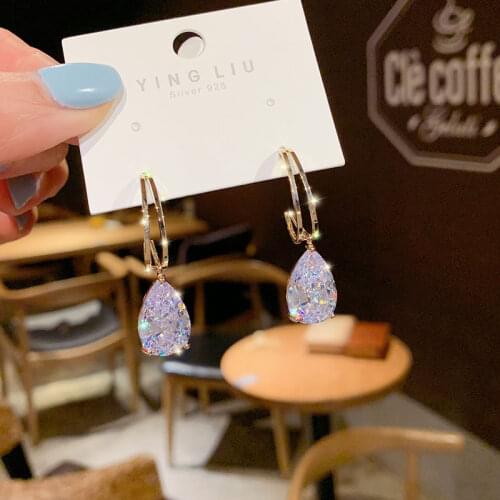 YAOLOGE 2021 New For Women Fashion Party Wedding Jewelry Gold Color Water Drop Rhinestone Drop Earrings Alloy Accessories Gift