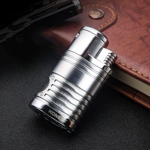 2020 Plating Metal Windproof 4 Nozzles Torch Jet Butane Gas Lighter Visible Gas Window Portable Spray Gun Cigar Gadgets For Men