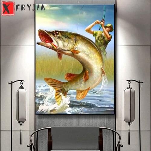 Diamond Painting Abstract art，outdoor fishing sea bass 5d Diamond Embroidery Full Diamond Mosaic Cross Stitch Decoration