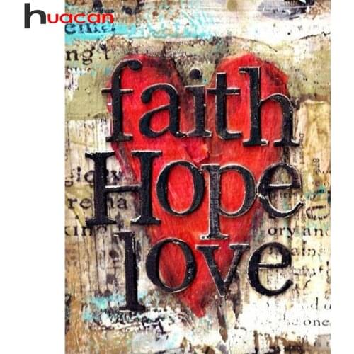 Huacan Diy Diamond Painting Heart Scenery Home Decor Diamond Embroidery Mosaic Text Landscape Wall Sticker