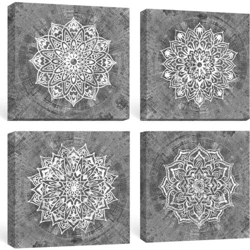 White Mandala Wall Art Canvas Painting Poster Pictures Prints Decorative Bedroom Bathroom Office Home Boho Decor