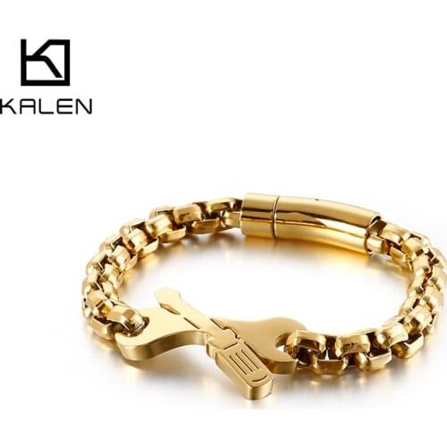 KALEN Creative Spanner Wrench Charm Bracelet Men Stainless Steel 22cm 4 Color Guitar Box Chain Linking Bangle Jewellry 2020