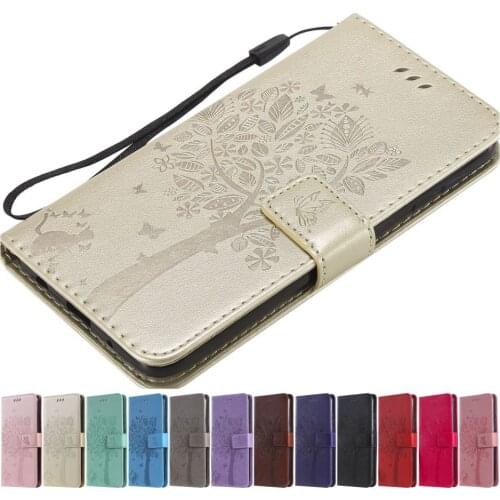 Cute Cat Tree Flip Phone Case For Huawei Y625 Y6 II P7 Y6 Pro 2015 2017 2019 Y6 Prime 2018 Solid Color Flip Leather Wallet O06F