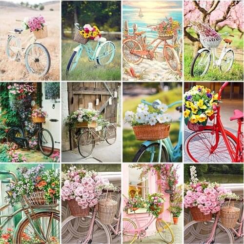 DIY 5D Diamond Painting Flower Bicycle Diamond Embroidery Full Round Dirll Mosaic Picture of Rhinestone Cross Stitch Home Decor