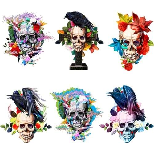 European and American punk style skull print sticker DIY solid color T-shirt summer short-sleeved decoration heat transfer