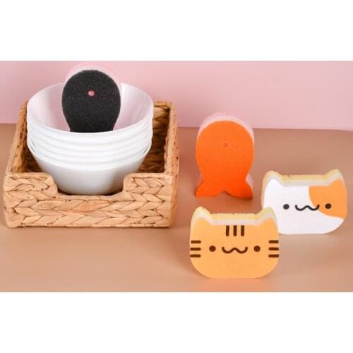 Kitchen Dish Washing Sponge Items Cat And Fish Shape New Household Cleaning Tools And Accessories Scouring Pad Scrubber Goods