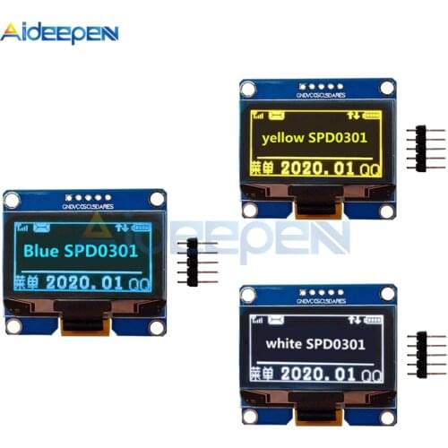 IPS 1.54 inch 5PIN PM OLED LCD Display Module Board SSD1309 Drive IC 128*64 I2C IIC Interface with Adapter White/Blue/Yellow