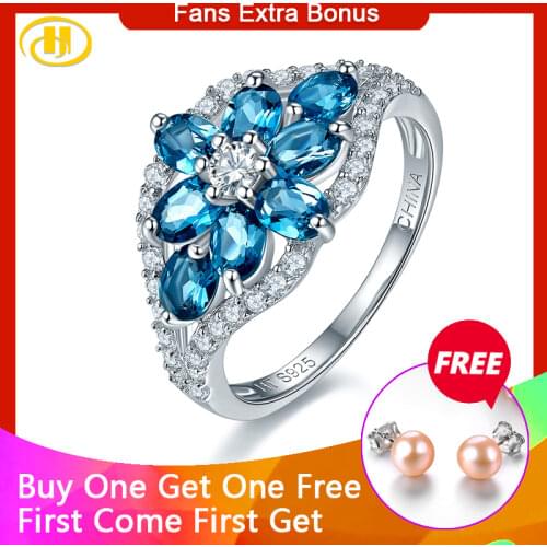 Hutang Natural London Blue Topaz Ring Solid 925 Sterling Silver Rings Fashion Style Fine Jewelry for Girlfriends Birthday Gift