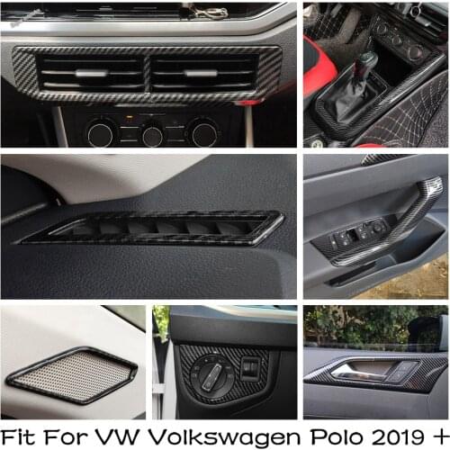 A Pillar Loudspeaker / Doorknob Handle / Stalls Gear Shift / Air AC Cover Trim Carbon Fiber For VW Volkswagen Polo 2019 - 2021