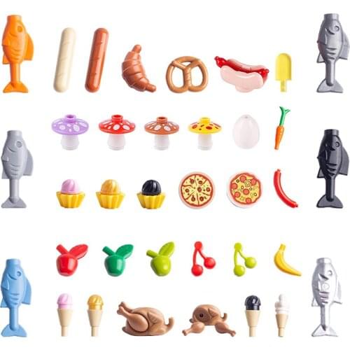 Food Building Blocks Figures Parts Fruit Banana Fish Vegetable City Flower Plant Accessories MOC Bricks Toys Children Friend