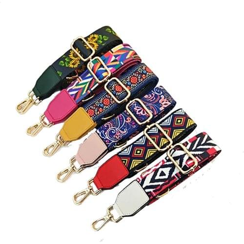 Fashion Women Long Strap For Bag Rainbow Nylon Adjustable Embroidered Belts