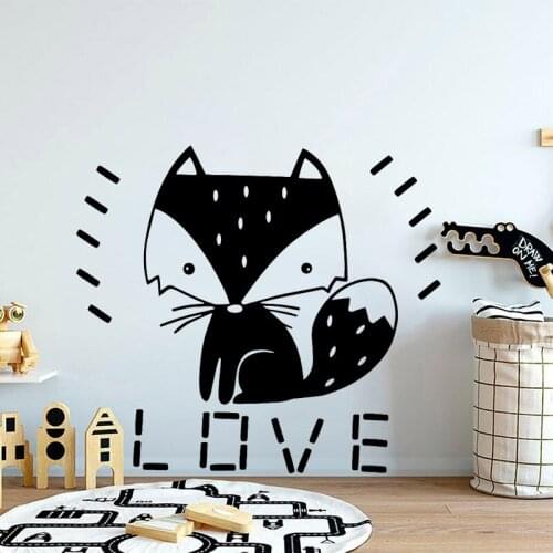 Cartoon Fox Wall sticker Childrens Room Decoration Nordic Style Forest Animals Decal Kids Bedroom Decor Removable Mural Love