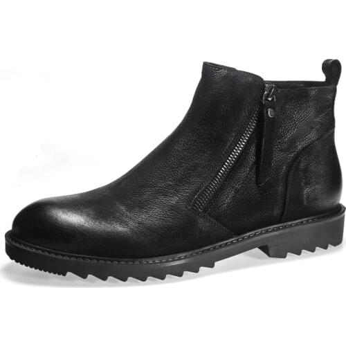 Men Ankle Boots High Luxury Trainers Genuine Leather Sneakers Zip Winter Snow Male Black Plush Boots Casual Flats Shoes