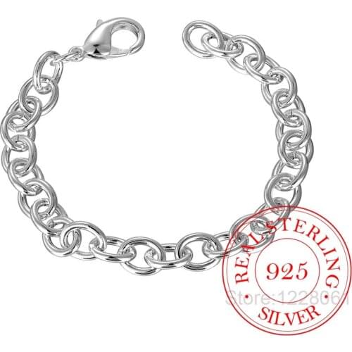 Mens Jewelry joyas 925 sterling silver 8mm link chains 8" 20cm bracelet bangle Pulseiras de Prata drop shipping