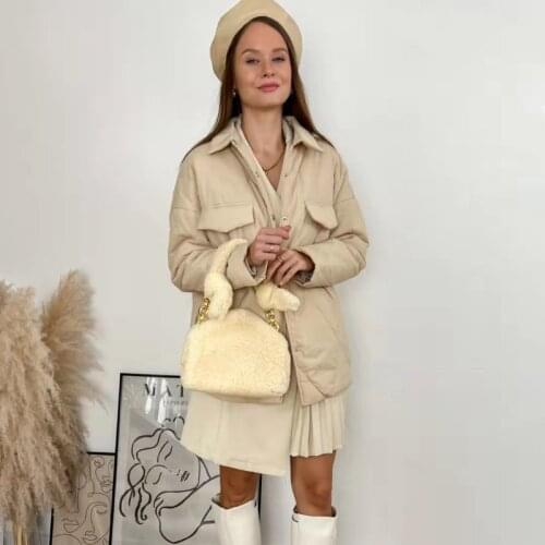 2021 Autumn Winter New Girls Ins Fire Triangle Lambs Wool Plush Bag Portable One Shoulder Armpit Bag