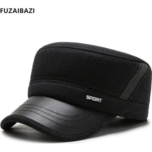 FUZAIBAZI New Adjustable Size Mens Flat Cap Autumn Winter Earmuffs Thermal Military Hats Fashion Brand Sports Leisure Dad Hat
