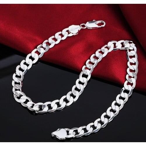 12mm "18-30" inch Length Mens Silver Color Necklace Curb Cuban Link Chain Punk Fashion Jewelry Gift