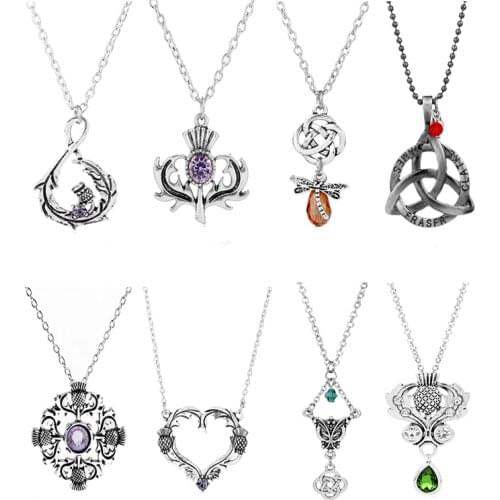 Scotland Thistle Celtics Scottish Flower Pendant Necklace for Woman Vintage Silver Color Necklace Choker Outlander Jewelry Gift