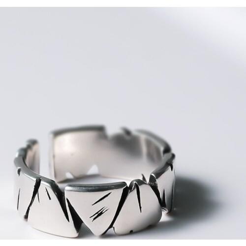 Stone Texture Couple Rings For Women Vintage Simple Adjustable Opening Punk Style Lovers' Anniversary Party Jewelry Gift Fashion