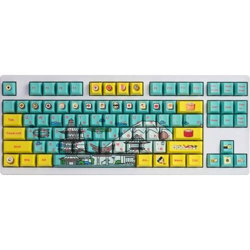 Cherry Profile Sushi Theme Keycap Five Sides Dye Sub Pbt 108 Key For Mechanical Keyboard Pink Japanese Root Printing Yellow blue