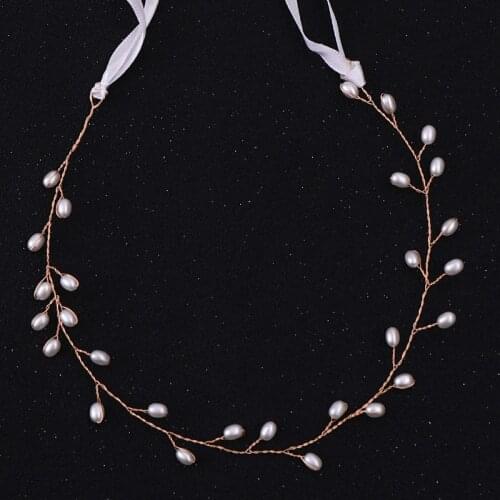 Trendy Gold Color lmitation Pearls Wedding Headband Tiara Handmade Hairband Bridal Headpiece Wedding Hair Accessories FD637
