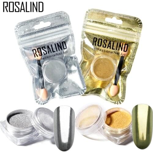 ROSALIND 1PCS Nail Glitter polishing for nails Mirror Effect Powder Chrome Pigment Decorations Golden/ Sliver Nail powder