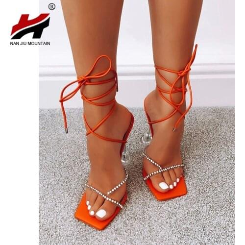 NAN JIU MOUNTAIN 2021 Summer Womens High Heel Sandals Fashion Open Toe Rhinestone Outdoor Shoes Plus Size 42