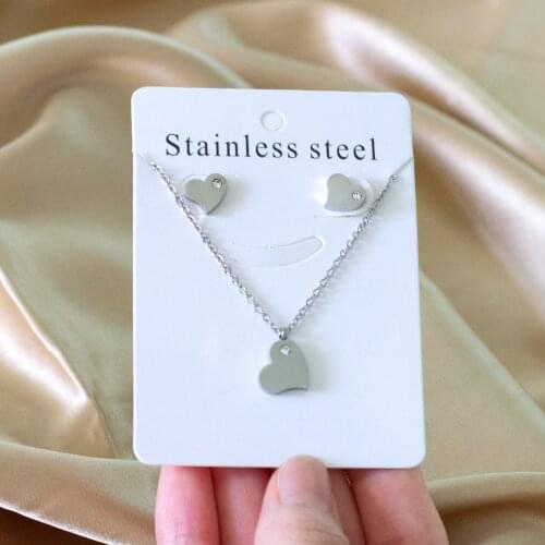 Silver Color 316L Stainless Steel Heart Pendant Necklace and Earrings with Cubic Zirconia Jewelry Set for Women Gift Jewelry