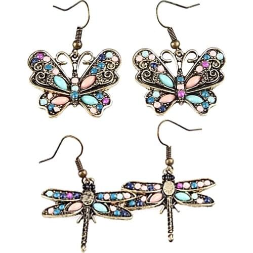 Bohemian Women Butterfly Dragonfly Rhinestone Charm Hook Earrings Jewelry Gift Pendientes Colgantes Earrings For Woman Jewelry 2