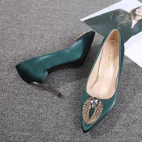 Shoes Woman Pumps Rhinestones Silk Slip On 6CM 8CM Thin High Heels Pointed Toe Shallow shoes for women women shoes size 35-42