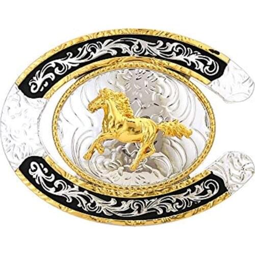 U shape gold Running horse buckle for man western cowboy buckle without belt custom alloy width 4cm