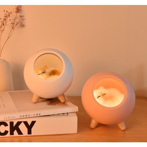 USB Cute Cat House Touch Dimming LED Night Light Kid Baby Bedroom Home Modern Indoor Study Bedside Decoration Creative Gift Lamp
