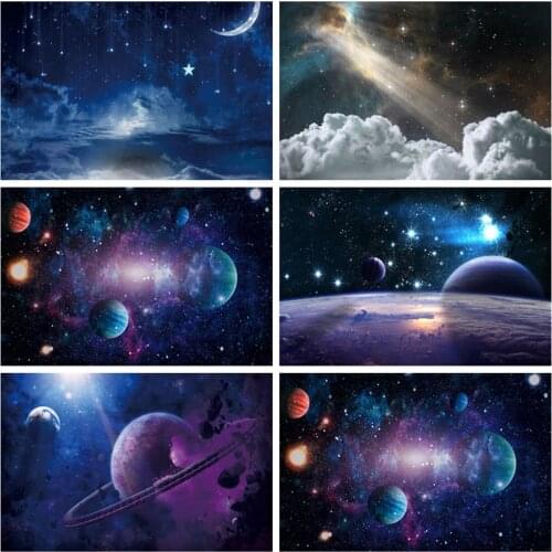 Starry Sky Universe Space Planet Solar System Backdrop Baby Boy Birthday Party Vinyl Photography Background For Photo Studio