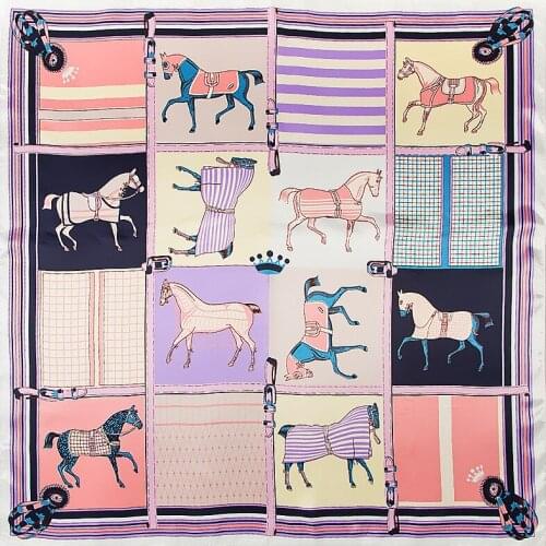 New Classic style summer womens fashion scarf HORSE flowers pattern printing 90cmx90cm small squares scarf festival gift