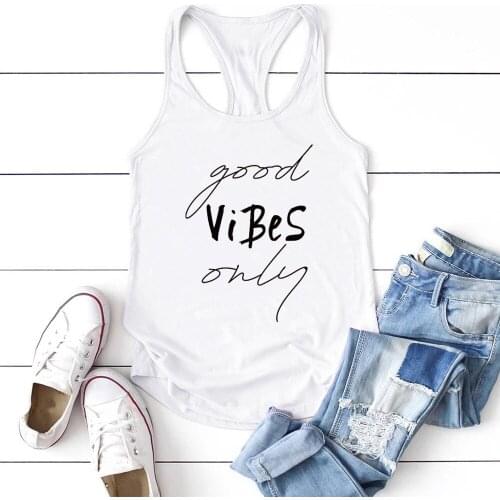 Women Sleeveless Summer Vest Good Vibes Only Printing Tank Top Female Harajuku Tank Tops for Women Ladies Cotton Plus Size