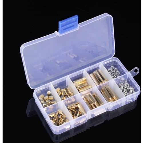 120PCS/Lot M3 PCB Male Female Thread Brass Spacer Standoffs/ Screw /Hex Nut Assortment Set Kit With Plastic Box M3*6mm - M3*15mm