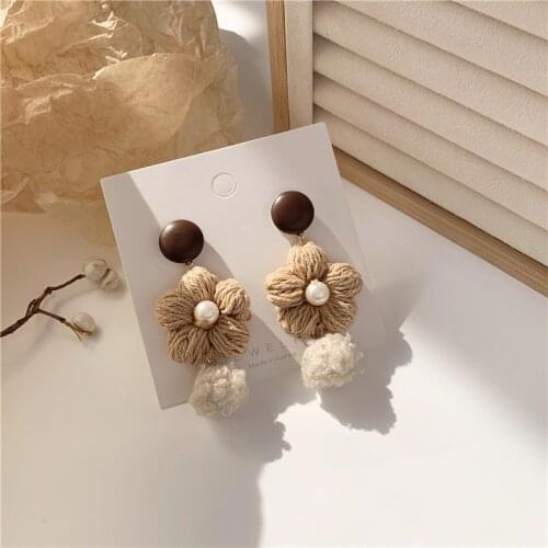 2020 winter plush new big flower girl lint earrings stud earrings K905 exaggerated