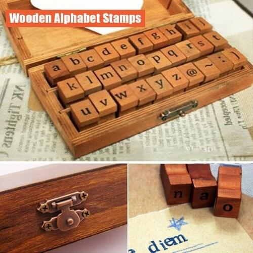 30PCS Wooden Alphabet Letter Lowercase Wooden Rubber Stamps Seal Set Craft Card Invitation Decoration
