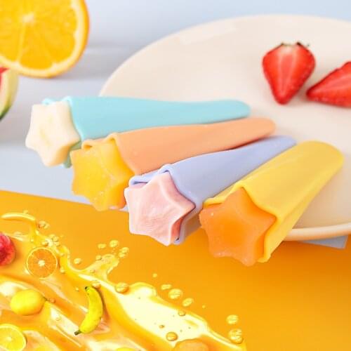4Pcs/Set Silicone Ice Cream Mould Star Popsicle Mold Popsicle Barrel DIY Mold Dessert Fruit Juice Ice Pop Maker Mould Summer