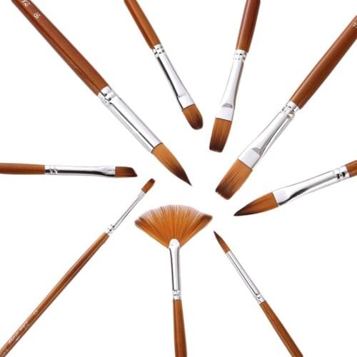 9Pcs Variety Style Short Rod Oil Acrylic Painting Brush Pen Art Supplies Watercolor Paint Brushes Set Nylon Hair Painting Brush