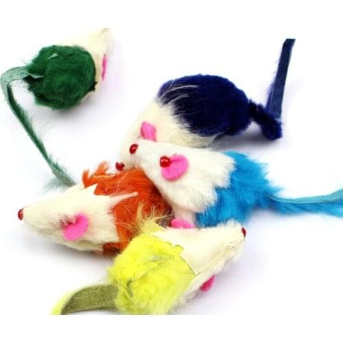 Free shipping real rabbit fur mouse mice for cat cat toys cat playing sound toys mouse colorful 10pcs/lot