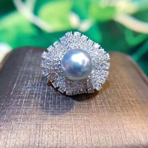 D208 Fine Jewelry 925 Sterling Silver Natural Ocean Tahiti Peals Rings 11-10mm for Women Fine Pearls Rings