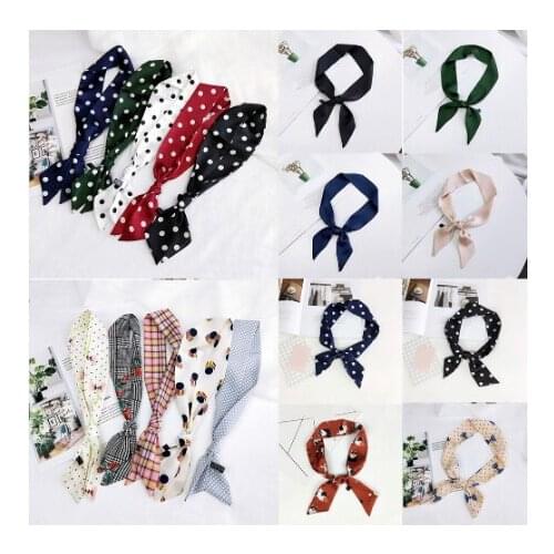 DHL 500pcs Fashion Polka Dot Floral Satin Neckerchief Women Elegant Sweet Head-Neck Silk Band Bag Tie Wristband Wrap
