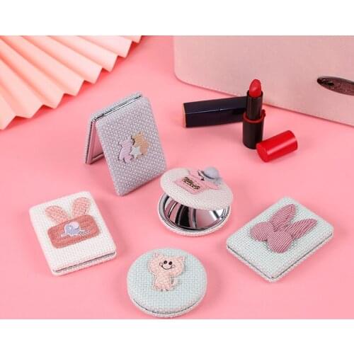Double-sided Mirror Makeup Magnifying Handmade Fabric Art DIY Hairy Random Pattern Creative Gifts Portable Pocket Mirror Travel