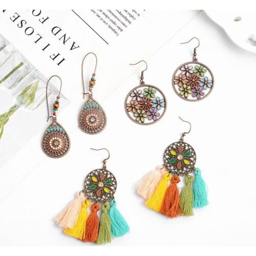 Ethnic Fashion Earrings Boho Style Tassel Drop Earrings Beaded Charm earrings for women gifts Jewelry wholesale