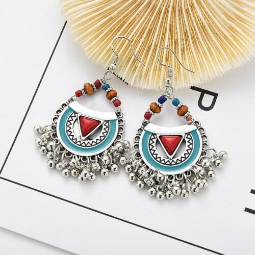 Boho Gypsy Dripping Oil Indian Earrings Womens Orecchini Jewelry Ladies Retro Silver Color Tassel Jhumka Earrings
