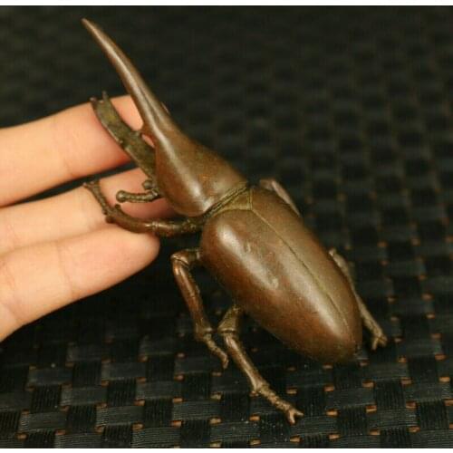 Chinese Old Red Copper Hand Carving Beetle Statue Figure Netsuke